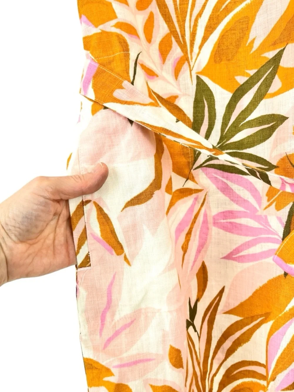 NEW C&C California 100% Linen Dress Multicolor Tropical Leafy Palm Print S NWT - Picture 5 of 9